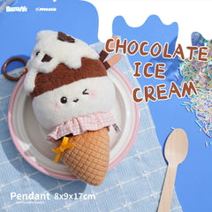 Bazuuyu 0℃Sweetie-Chocolate Ice Cream Plush Pendant,6.69inch Kawaii Detachable Swapable Cone Stuffed Doll, Cute Collectible Mystery Toy Gift