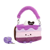 Bazuuyu ⅛Sweetie-Purple Sweet Potato Cake, Cute Plush Crossbody Bag, Kawaii Cartoon Handbag with Removable Strap, Sweet Aesthetic Plush Purse for Girls