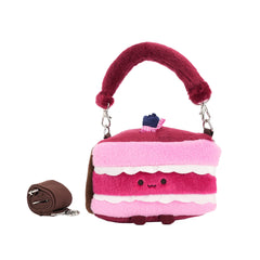 Bazuuyu ⅛Sweetie-Raspberry Cake, Cute Plush Crossbody Bag, Kawaii Cartoon Handbag with Removable Strap, Sweet Aesthetic Plush Purse for Girls