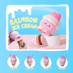 Bazuuyu 0℃Sweetie-Rainbow Ice Cream Plush Pendant,7.48inch Kawaii Detachable Swapable Cone Stuffed Doll, Cute Collectible Mystery Toy Gift