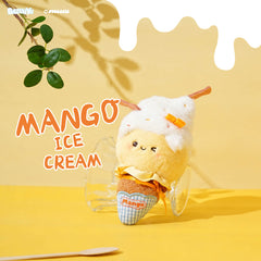 Bazuuyu 0℃Sweetie-Mango Ice Cream Plush pendant, 7.48inch, Kawaii Detachable Swapable Cone Stuffed Doll, Cute Collectible Mystery Toy Gift
