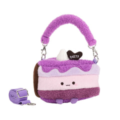 Bazuuyu ⅛Sweetie-Purple Sweet Potato Cake, Cute Plush Crossbody Bag, Kawaii Cartoon Handbag with Removable Strap, Sweet Aesthetic Plush Purse for Girls