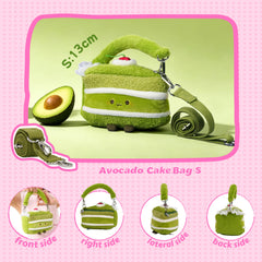 Bazuuyu ⅛Sweetie-Avocado Cake, Cute Plush Crossbody Bag, Kawaii Cartoon Handbag with Removable Strap, Sweet Aesthetic Plush Purse for Girls