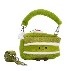 Bazuuyu ⅛Sweetie-Avocado Cake, Cute Plush Crossbody Bag, Kawaii Cartoon Handbag with Removable Strap, Sweet Aesthetic Plush Purse for Girls