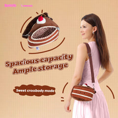 Bazuuyu ⅛Sweetie-Tiramisu Cake, Cute Plush Crossbody Bag, Kawaii Cartoon Handbag with Removable Strap, Sweet Aesthetic Plush Purse for Girls