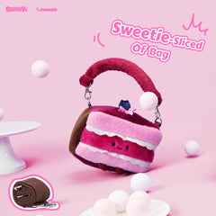 Bazuuyu ⅛Sweetie-Raspberry Cake, Cute Plush Crossbody Bag, Kawaii Cartoon Handbag with Removable Strap, Sweet Aesthetic Plush Purse for Girls